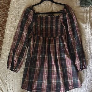 Pink Lily Plaid Long Sleeve Dress